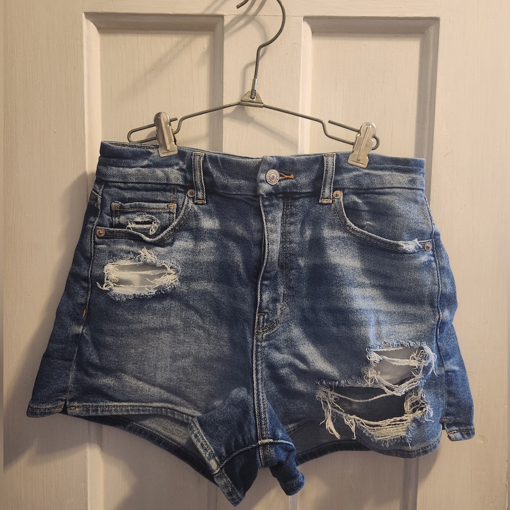 American Eagle Outfitters Blue Distressed Jean Shorts